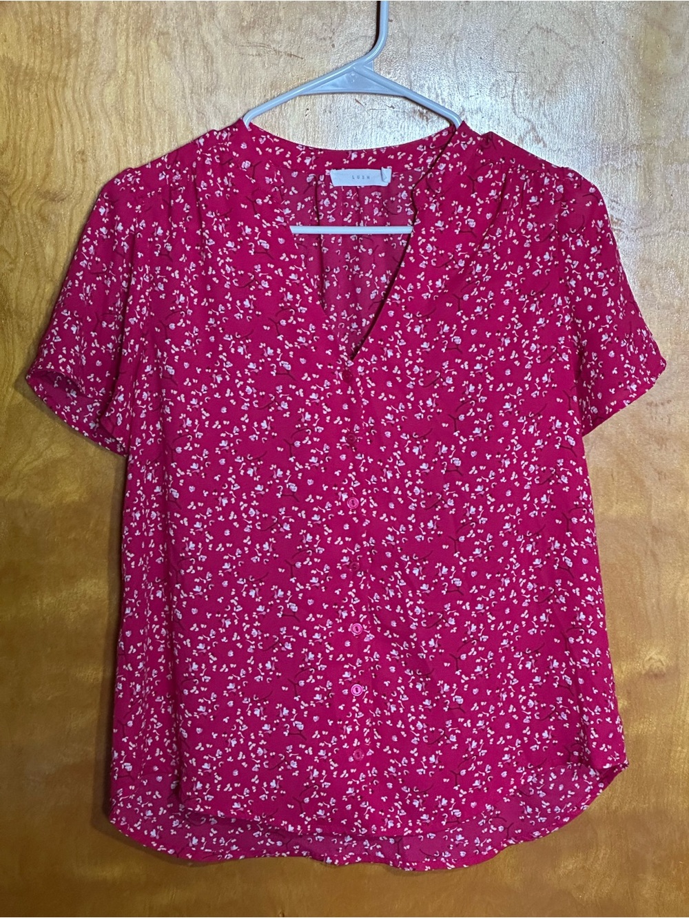 Lush Pink Floral Split V-Neck Blouse